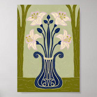 Affiche Illustration Art nouveau de lys symétrique en coba