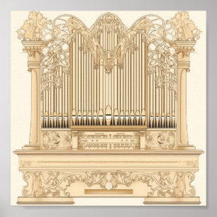 Affiche Illustration Art Nouveau d'un orgue à tuyaux avec