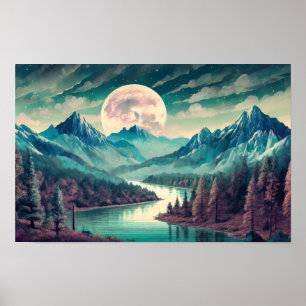 Affiche Illustration Art numérique d'une rivière et d'une
