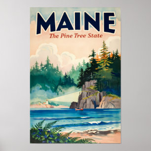 Affiche Illustration artistique de phare du Maine pour voy