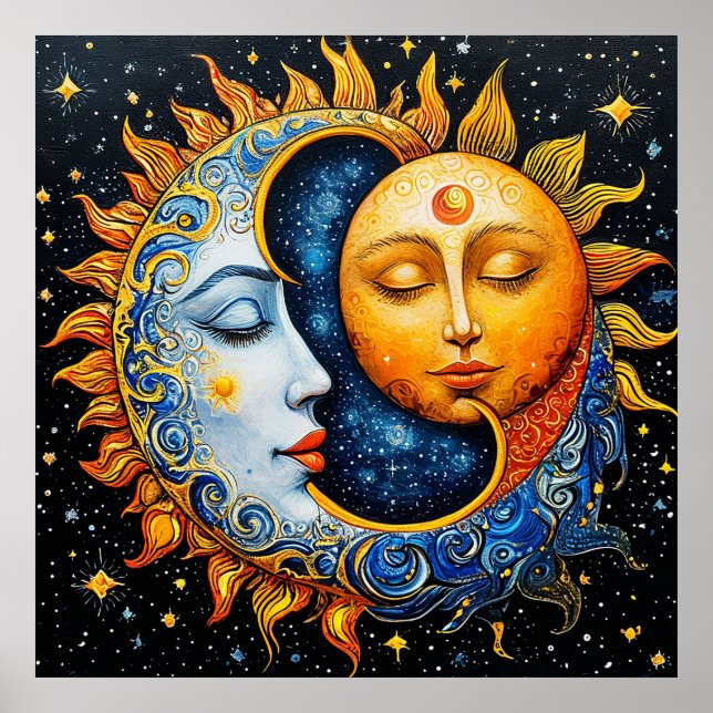 Affiche Illustration artistique du soleil et de la lune (Devant)