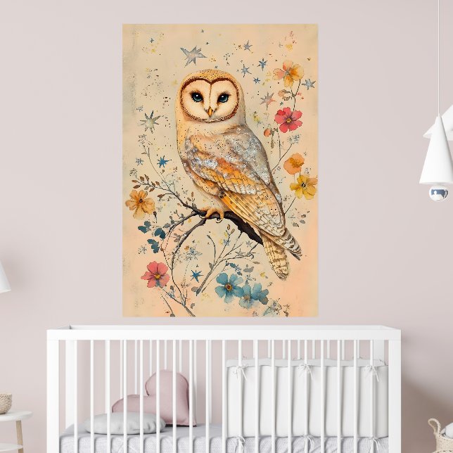 Affiche Illustration artistique d'un hibou des granges, (Pépinière 2)