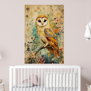 Affiche Illustration artistique d'un hibou des marais,