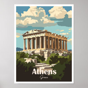Affiche Illustration Athènes Grèce Oeuvres d'art Voyage Li