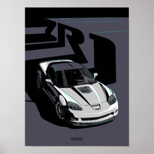 Affiche Illustration blanche C6 ZR1