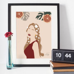 Affiche Illustration Boho Woman, Tons Terrestres