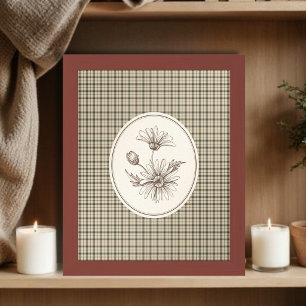 Affiche Illustration botanique florale Gingham vintage