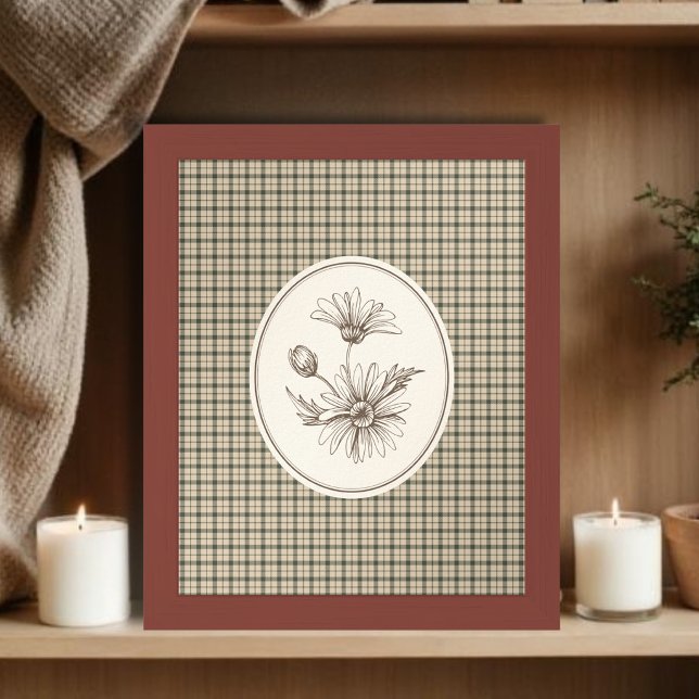 Affiche Illustration botanique florale Gingham vintage (Créateur téléchargé)