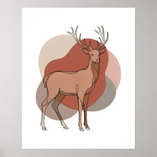 Affiche Illustration botanique minimaliste de cerf d'autom