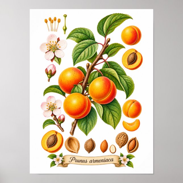 Affiche Illustration Botanique Vintage d'Abricot (Devant)