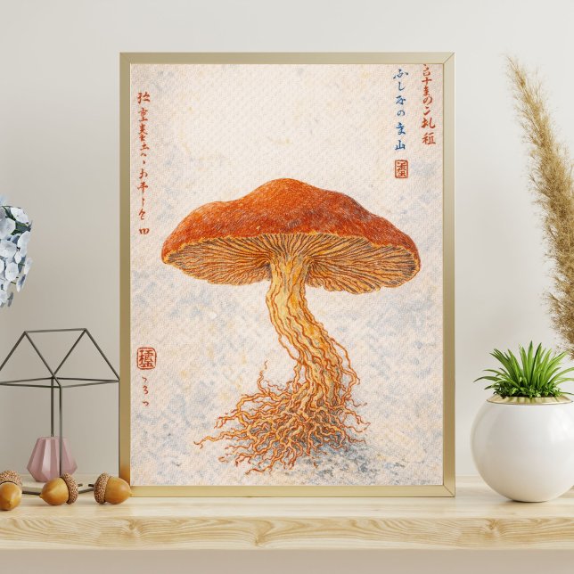 Affiche Illustration botanique vintage de champignons, Jap (Créateur téléchargé)