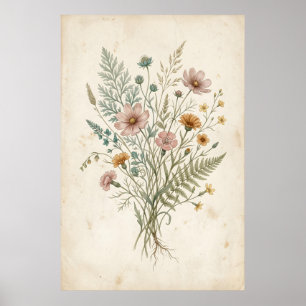 Affiche Illustration botanique vintage de fleurs sauvages