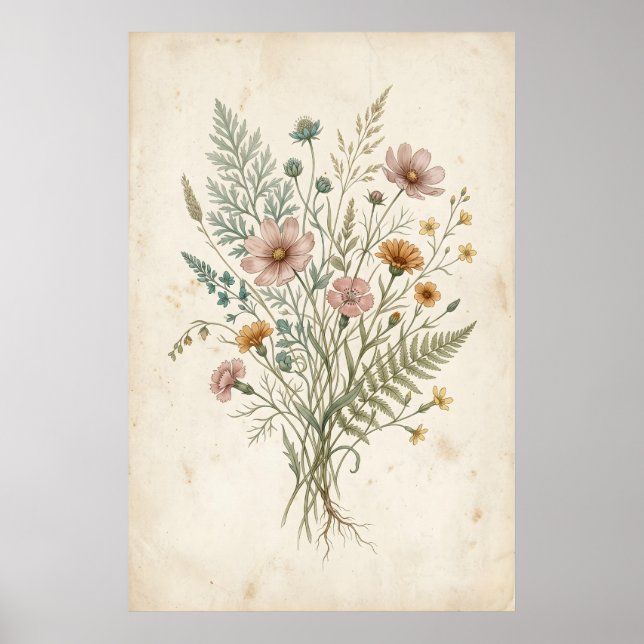 Affiche Illustration botanique vintage de fleurs sauvages (Devant)