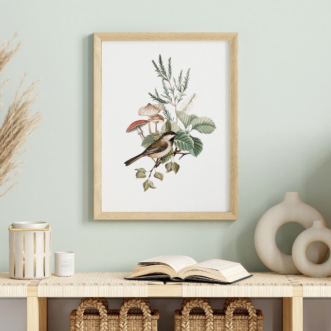 Affiche Illustration botanique vintage d'oiseau et de cham (Créateur téléchargé)