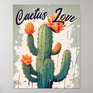 Affiche illustration Cactus Love en fleurs