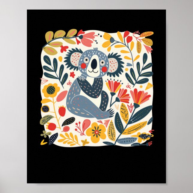 Affiche Illustration Charmante D'Un Koala Entouré (Devant)