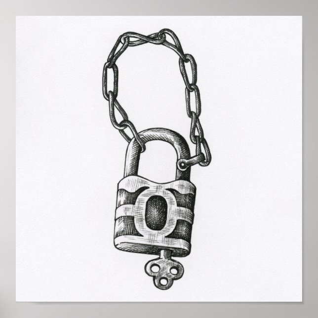 Affiche Illustration Clé vintage Et Verrouillage (Devant)