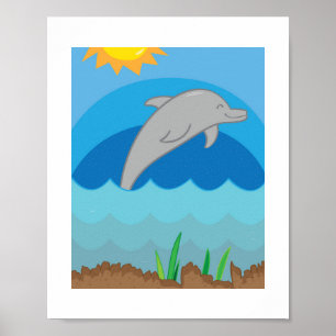 Affiche Illustration Colorée de Dauphin Animal Marin pou