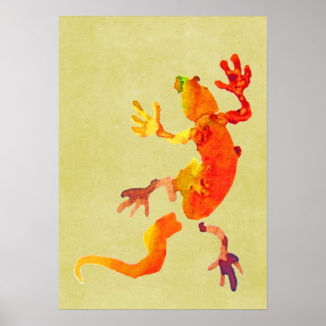 Affiche Illustration colorée de l'aquarelle gecko (Devant)