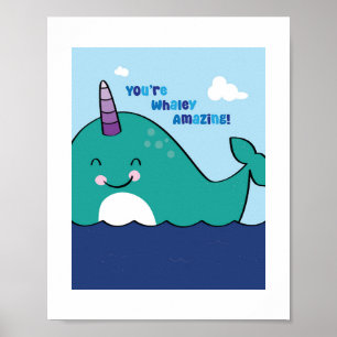 Affiche Illustration colorée de Narwhal - Ocean Animal Art