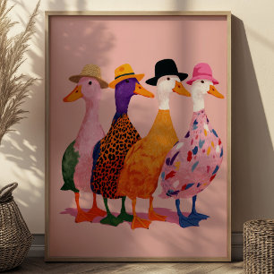 Affiche Illustration Colorée d'Oies Idiotes Art Animal Rét