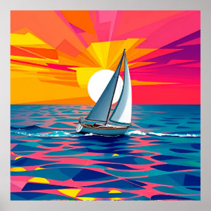 Affiche Illustration Colorée d'un Voilier