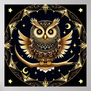 Affiche Illustration complexe de hibou nocturne