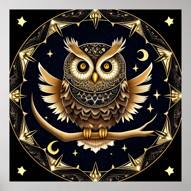 Affiche Illustration complexe de hibou nocturne (Devant)