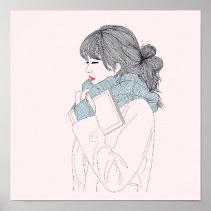 Affiche Illustration cool de la fille avec foulard