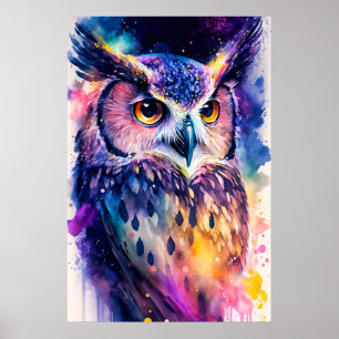 Affiche Illustration créative colorée du hibou mou