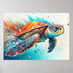 Affiche Illustration créative de tortue de natation