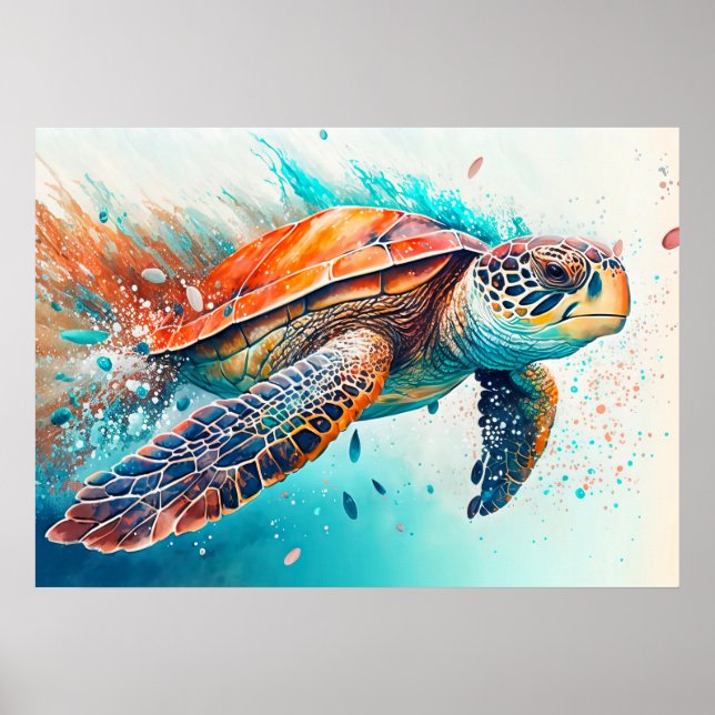 Affiche Illustration créative de tortue de natation (Devant)