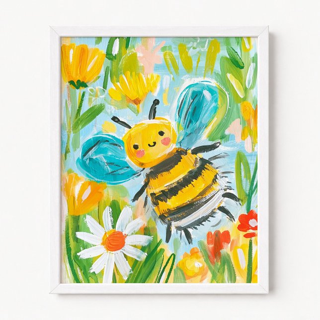 Affiche Illustration d'abeille adorable (Cute Bumblebee Illustration Poster)