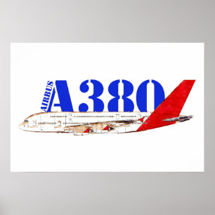 Affiche Illustration d'Airbus A380 avec design de queue ro