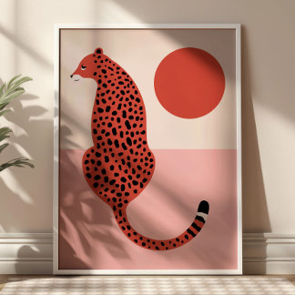 Affiche Illustration d'animaux de léopard moderne rouge et