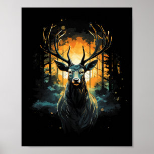 Affiche Illustration d'animaux sauvages de cerfs de forêt 