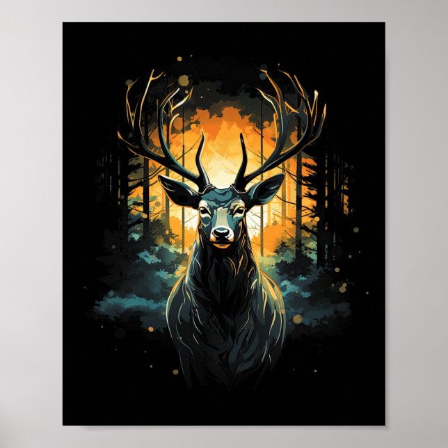 Affiche Illustration d'animaux sauvages de cerfs de forêt  (Devant)