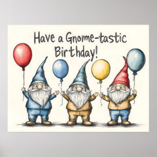 Affiche Illustration d'anniversaire Gnome adorable avec ba