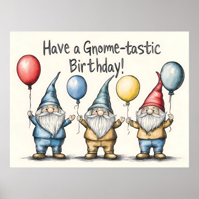 Affiche Illustration d'anniversaire Gnome adorable avec ba (Devant)