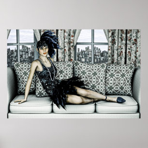 Affiche Illustration d'art de la mode Flapper des Années F