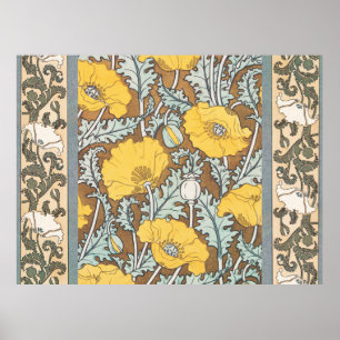 Affiche illustration d'art de pavot fleur jaune