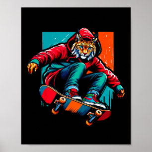 Affiche Illustration d'art de skateboard de lynx funky coo