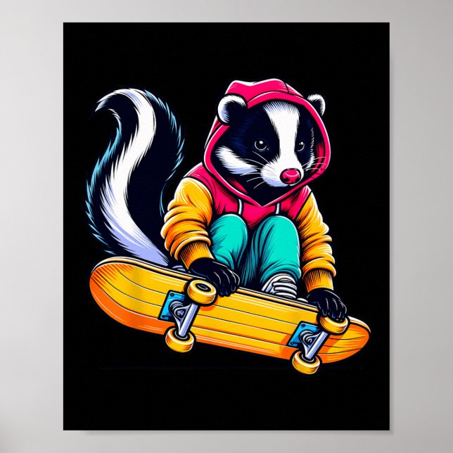 Affiche Illustration d'art de skateboard de mouffette funk (Devant)