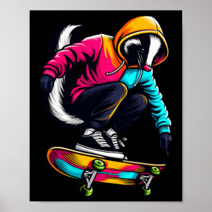 Affiche Illustration d'art de skateboard de mouffette funk