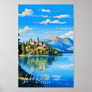 Affiche Illustration d'art de voyage vintage du lac d'Orta