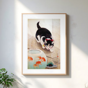 Affiche Illustration d'art japonais de chat vintage