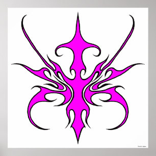 Affiche Illustration d'art linéaire tribal rose et noir fé