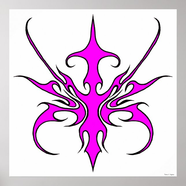 Affiche Illustration d'art linéaire tribal rose et noir fé (Devant)