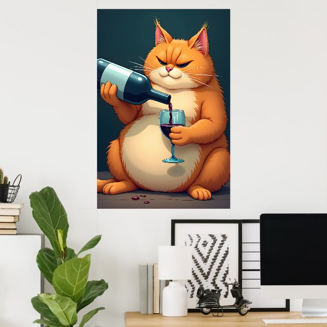 Affiche Illustration d'art moderne de chat ivre de luxe (Bureau à domicile)