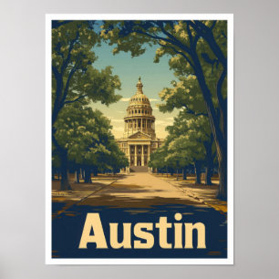 Affiche Illustration de Austin Texas USA Art Vintage voyag